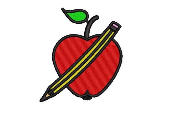 School Apple with Pencil: A Versatile Embroidery Design for Craft Fairs